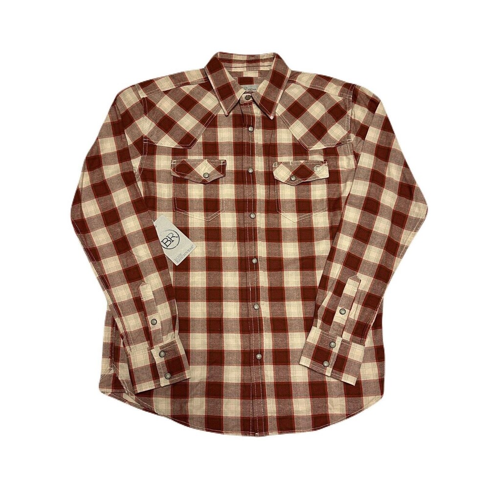 NEW Blue Ranchwear Mens Size Small Pearl Snap Western Shirt Red Beige Plaid